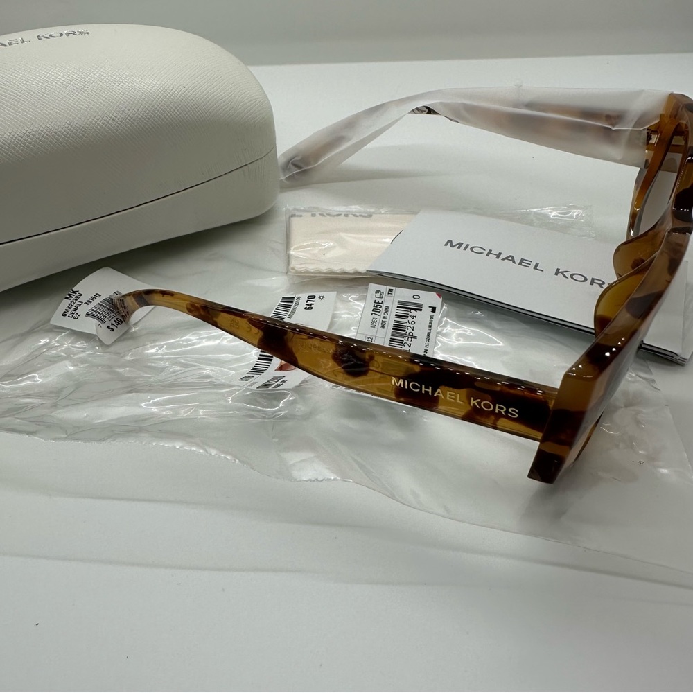 NWT Michael Kors | Denali Marigold Tortoise Shell Cut Out Square Sunglasses $149 - Picture 4 of 5
